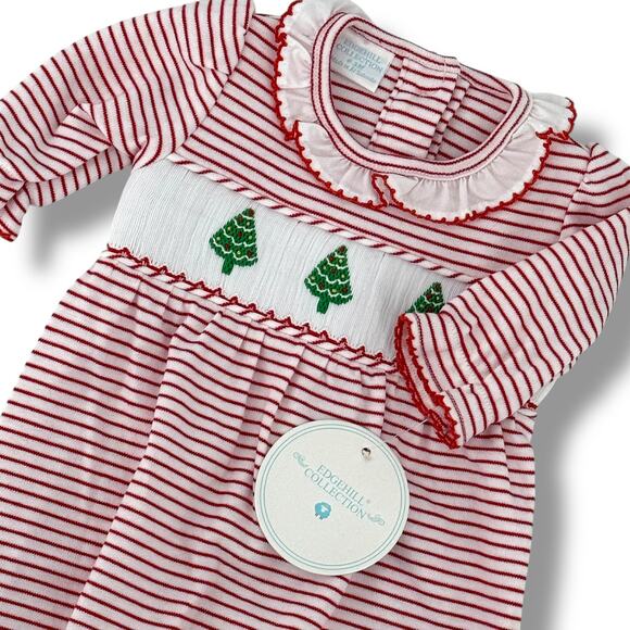Edgehill Collection Christmas Tree Smocked Sleeper Gown Baby Girl  Sz 0-3 Mos - Picture 3 of 6